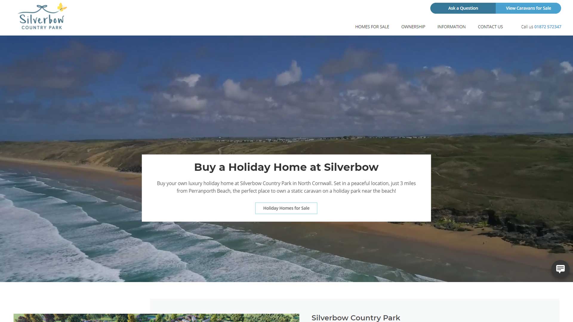 Silverbow home page as displayed on a p.c