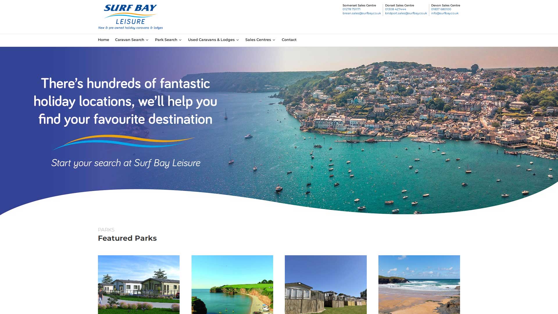 A view of the new Surfbay Leisure website on desktop